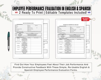 Employee Performance Review In English & Spanish | Plantilla De Evaluación Del Desempeño De Los Empleados En Inglés y Español | HR Templates