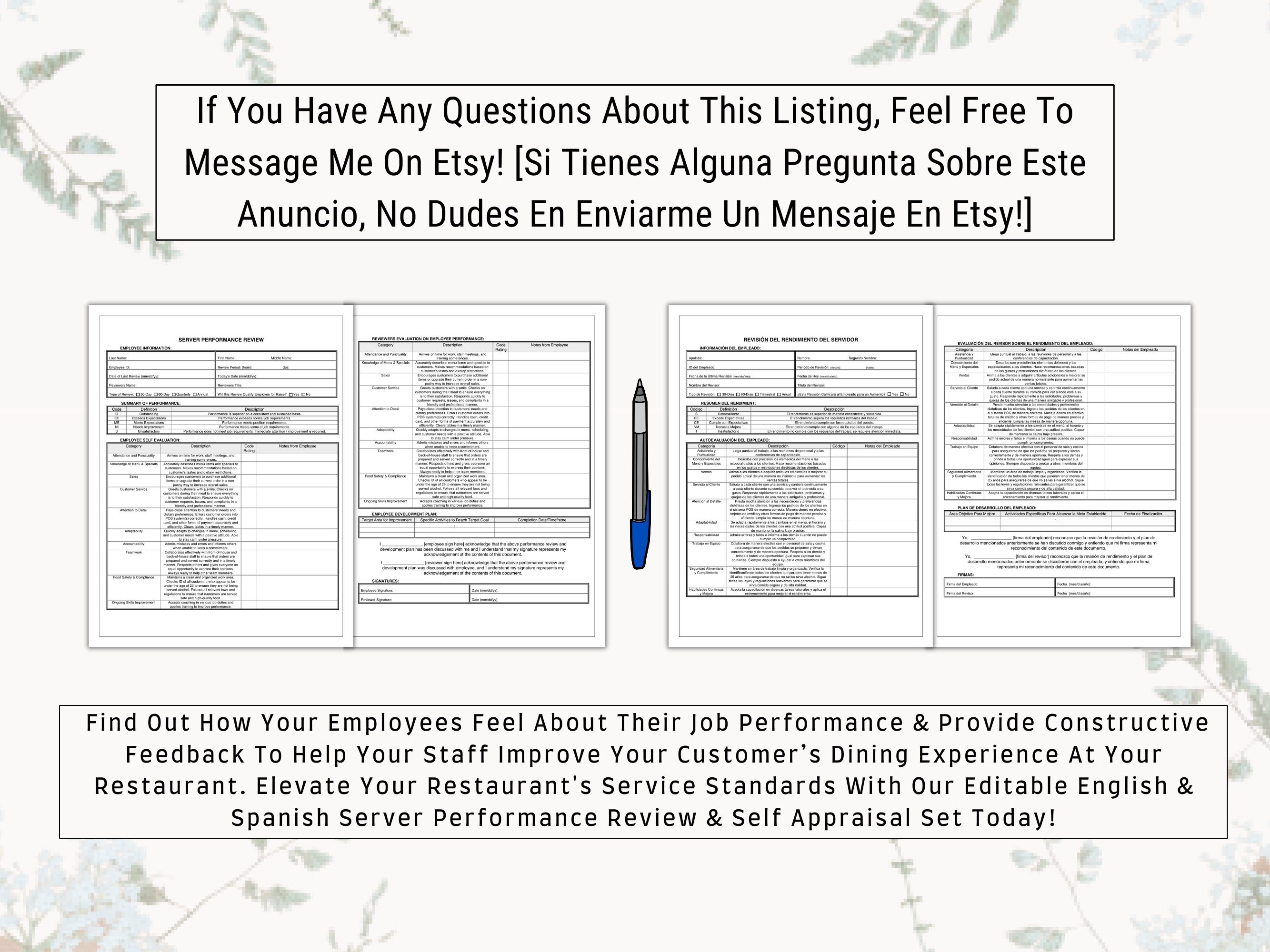 Waitressing Expectations Restaurant Waitress / Server Performance Review & Self Appraisal Set in ...