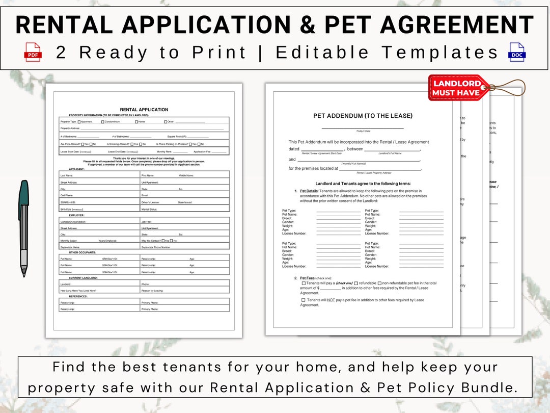 Rental / Lease Application & Pet Policy Bundle Find the Best Tenants