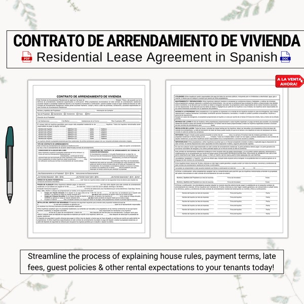 Contrat d'Arrendamiento de Vivienda | Contrat de bail résidentiel en espagnol | Expliquez facilement les détails du paiement du loyer, les règles de la maison et plus encore