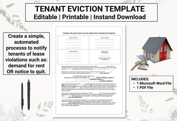 eviction notice demand for late rent template create an etsy