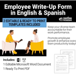 Employee Write Up Form in English & Spanish | Formulario Disciplinario Para Empleados | Enforce Company Policy, Rules and Expectations Today