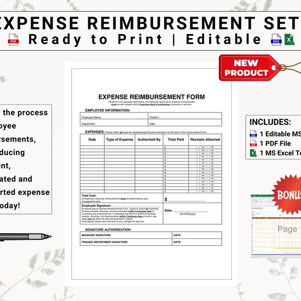 Employee Expense Report & Expense Reimbursement Set | Streamline How You Calculate, Collect and Approve Employee Business Expenses Today!