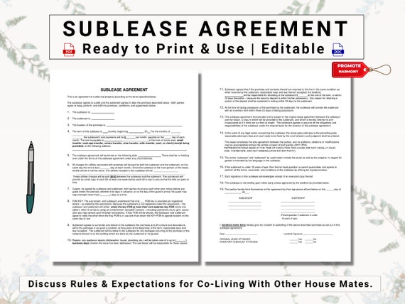 Residential Sublease Agreement Template Free