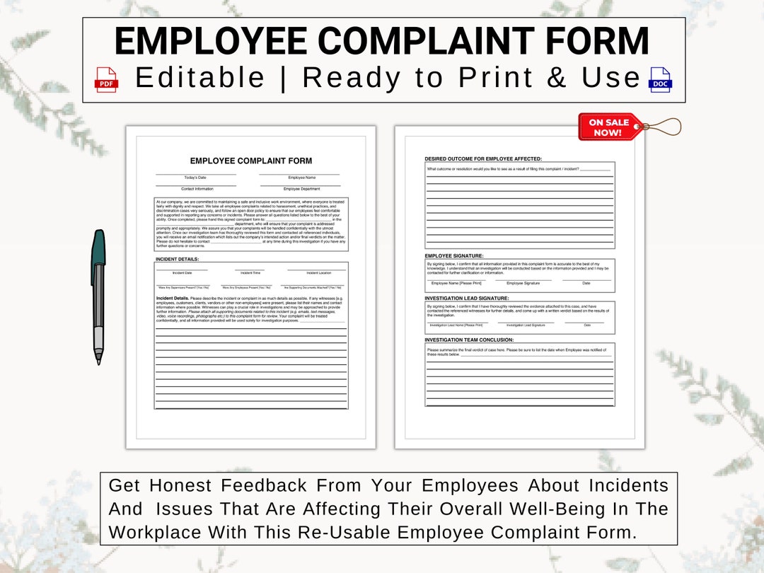 Employee Complaints Incidents & Issues Form Help Resolve Etsy Canada