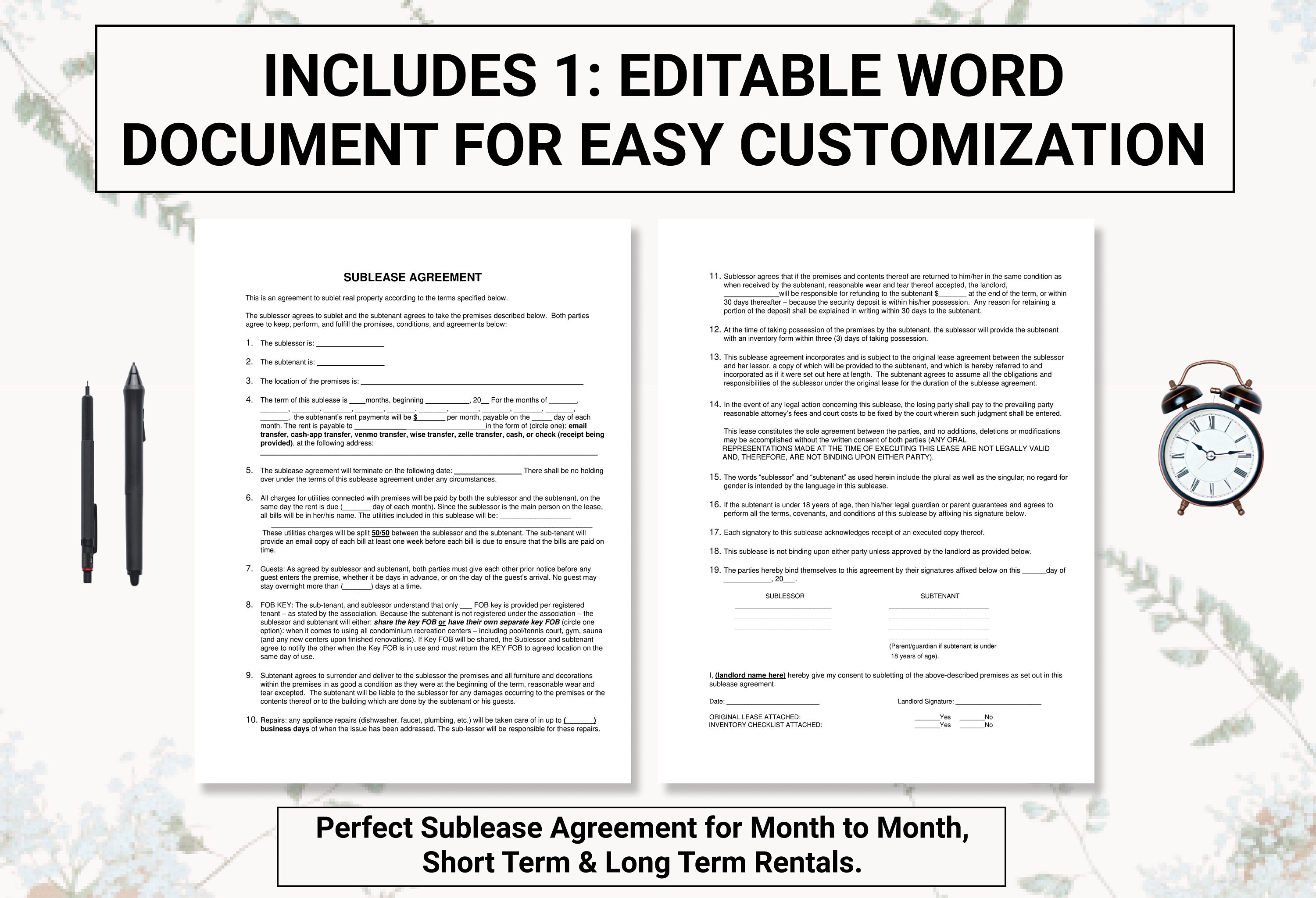 Sublease Agreement / Room Rental Agreement Establish Rules & - Etsy  Australia