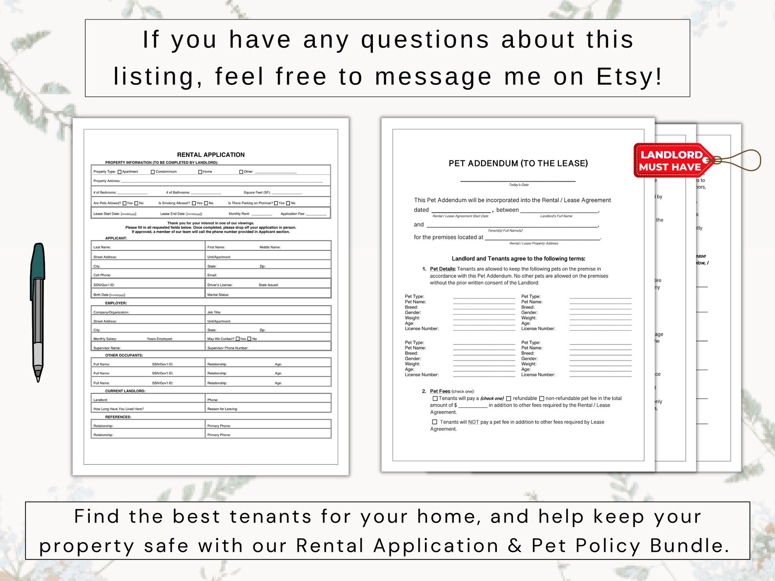 Rental / Lease Application & Pet Policy Bundle | Find the Best Tenants ...