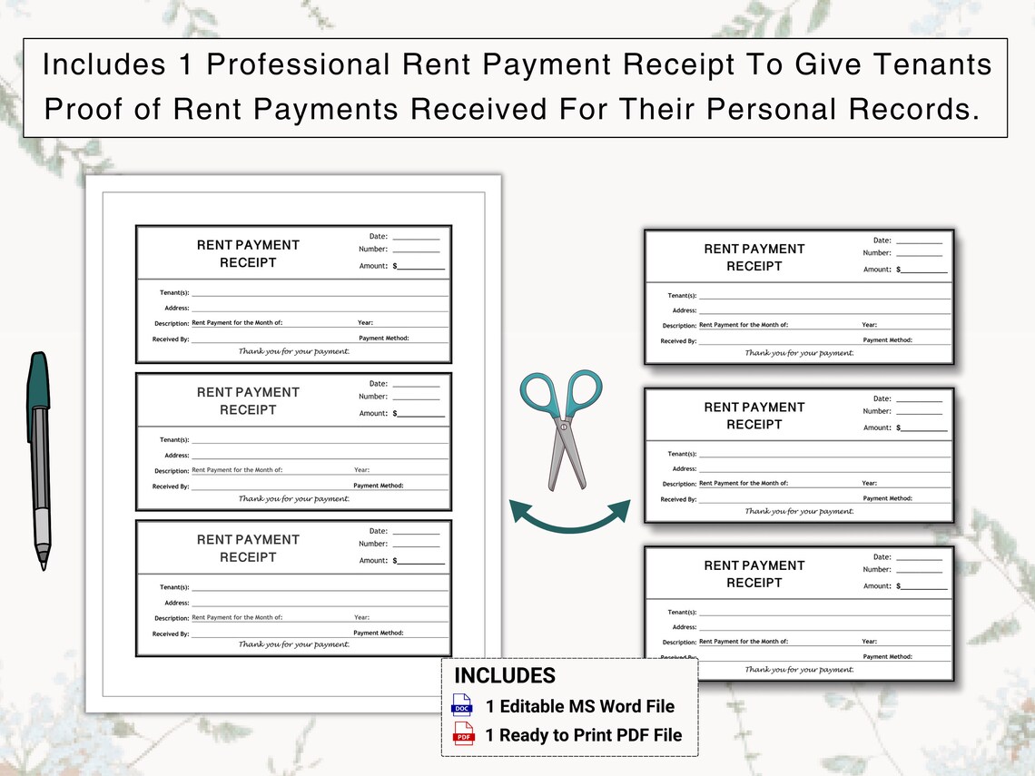 Rent Payment Ledger & Rent Payment Receipt Set | Track Monthly Rental ...
