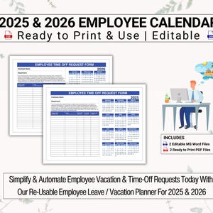 2025 & 2026 Kalenderjahr | Mitarbeiter Freizeit Kalender | Bleiben Sie das ganze Jahr über organisiert und effizient mit unserem wiederverwendbaren Mitarbeiterkalender-Set