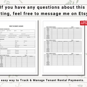 May include: A black and white printable rent payment ledger with sections for property information, applicant details, other occupants, and rent payment history. The ledger is labeled "Rent Payment Ledger" and includes the text "A Rental Must Have".