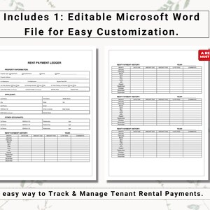 May include: A printable rent payment ledger template in Microsoft Word format. The template includes sections for property information, applicant details, other occupants, and a rent payment history table. The text "A Rental Must Have" is in a red circle in the top right corner.