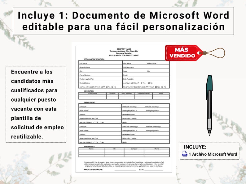 Formulario De Solicitud De Empleo En Español | Employment / Job ...