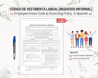 Código De Vestimenta De Los Empleados [Informal de Negocios] / Política De Aseo Personal | Employee Dress Code / Grooming Policy in Spanish