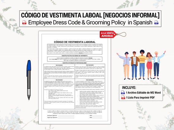 Cdigo De Vestimenta De Los Empleados [informal De Negocios] / Poltica De  Aseo Personal | Employee Dress Code / Grooming Policy in Spanish - Etsy