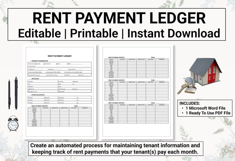 Rent Payment Ledger Bundle Track Monthly Rental / Lease / Etsy