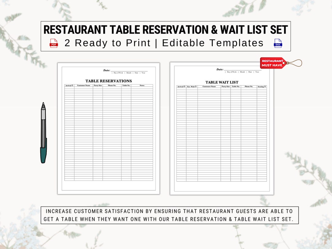 Restaurant Table Reservations & Table Wait List Set | Streamline ...