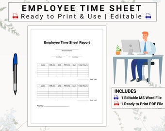 Employee Time Sheet / Time Card | Perfect for 2 Week Paydays & 5-Day Work Weeks | Easily Track Employee Attendance, Work Hours, And Paydays