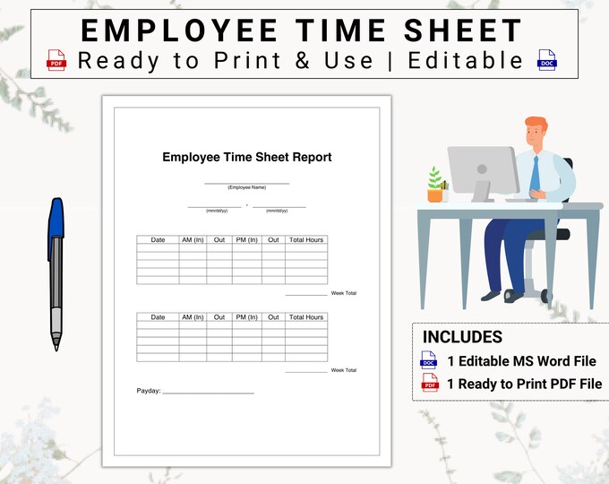 Employee Bi-weekly Time Sheet 8.5x14, 11x17 Digital Download PDF ...