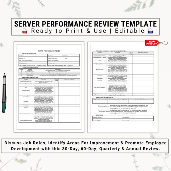 Modèle d'évaluation et d'auto-évaluation de la performance du serveur / serveuse de restaurant | Discuter des rôles professionnels, des attentes et promouvoir le développement personnel