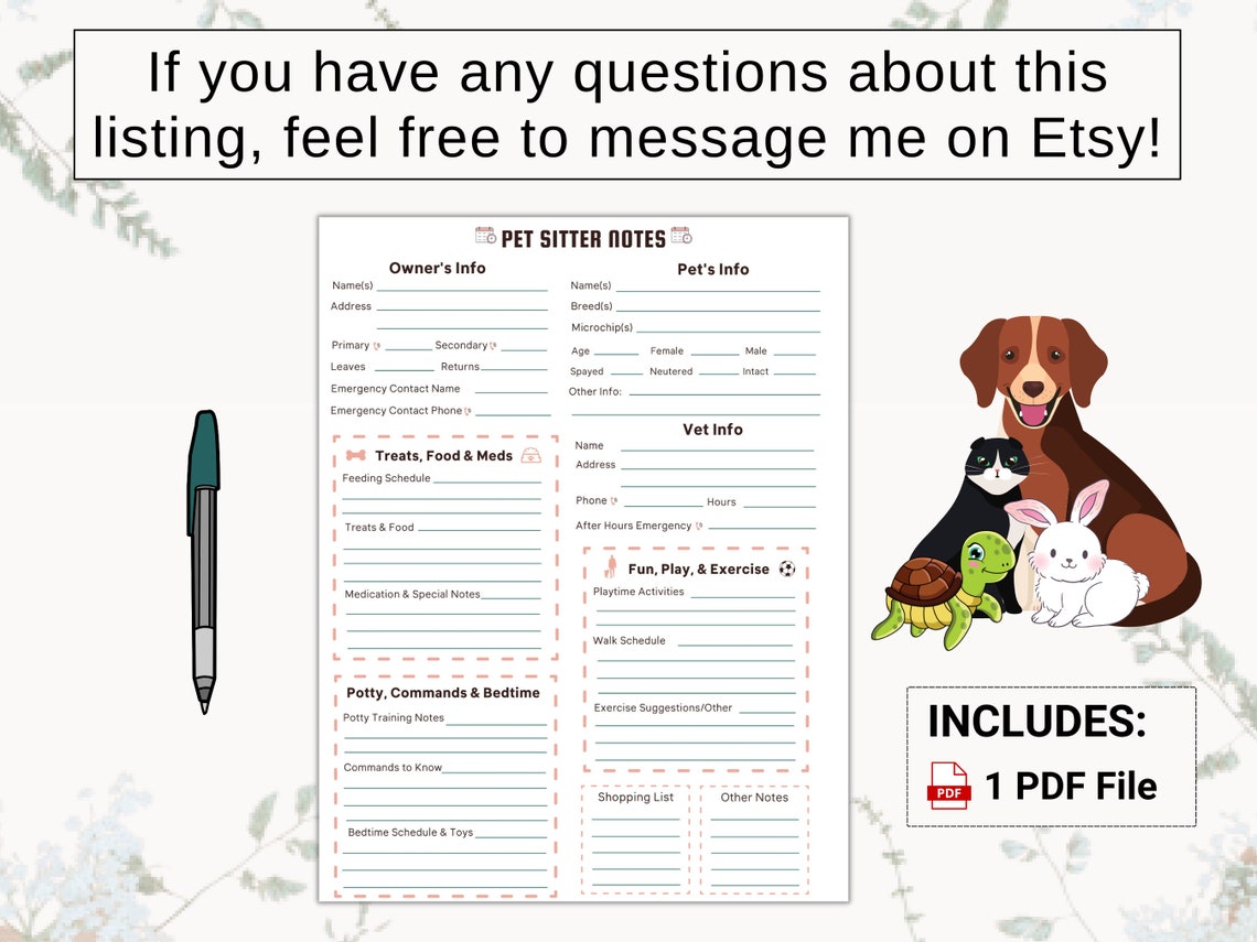 Pet Sitter Guide Give Pet Care Providers Clear Instructions / Notes on How to Safely and