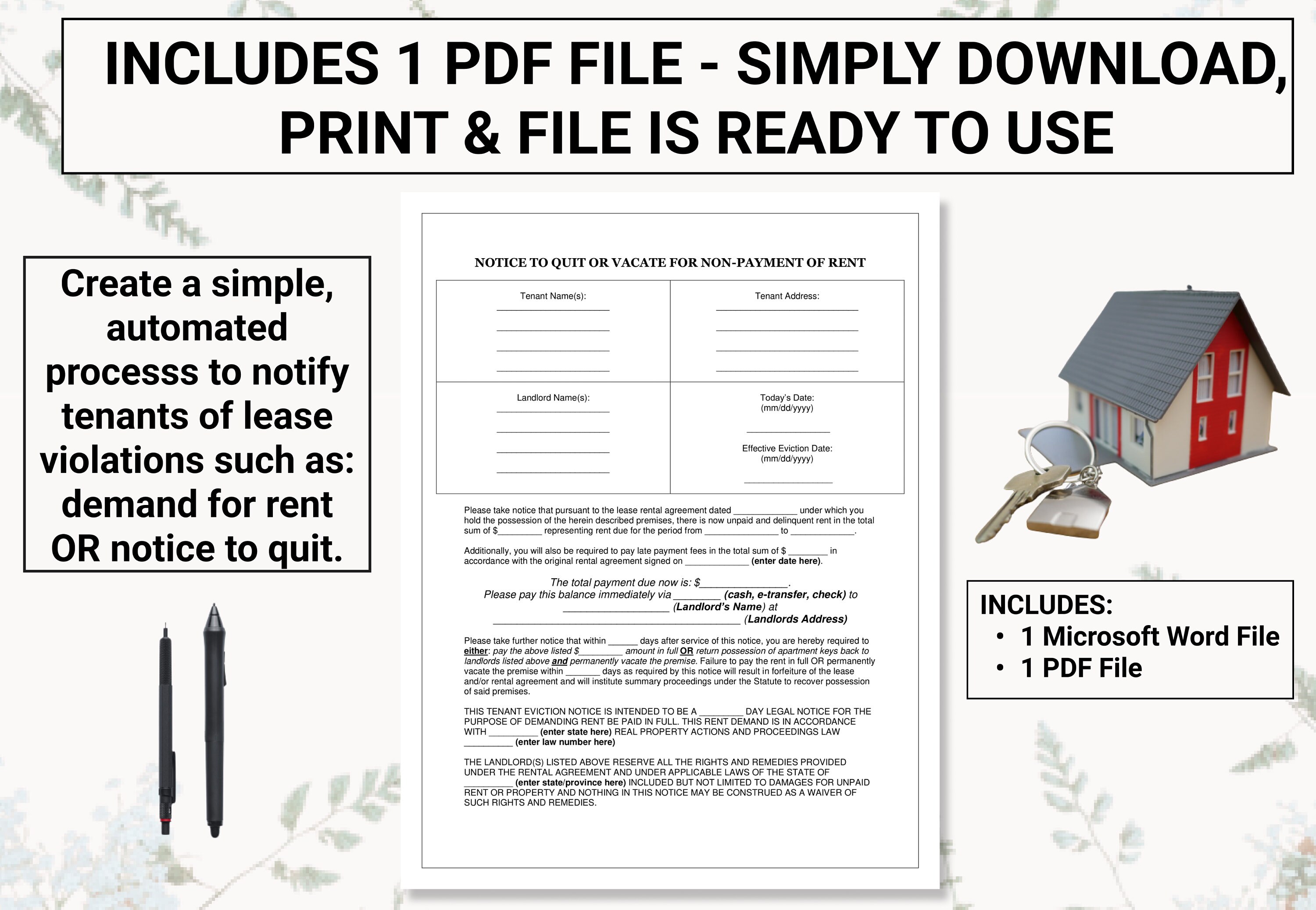 Late Rent Demand Eviction Notice / Demand for Late Rent Template | Create an Automated ...