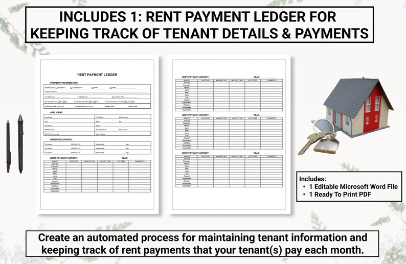 Rent Payment Ledger & Rent Payment Receipt Set Track Monthly Etsy