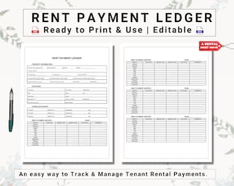 Rent Payment Ledger Bundle | Track Monthly Rental / Lease / Commercial Payments Received From Your Tenants With This Detailed Rent Tracker