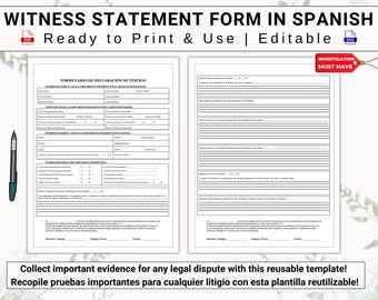 Witness Statement in Spanish | Declaración de Testigos en Español | Collect Written Evidence To Help Solve Civil, Criminal & Injury Disputes