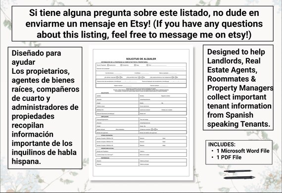 rental lease application for spanish speaking tenants etsy australia