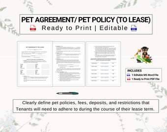 Pet Policy / Pet Agreement For Residential Lease Agreements | Protect Your Rental Property by Addressing Expectations for Tenants with Pets