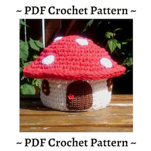 Toadstool basket CROCHET PATTERN, crochet mushroom basket, crochet fairy house, t-shirt yarn crochet basket, Fairy House Crochet Pattern