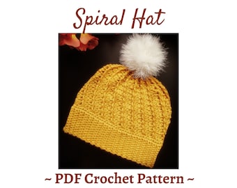 CROCHET PATTERN, Spiral Beanie Hat, Toque pattern, Brim up Hat pattern, PDF digital download, winter hat