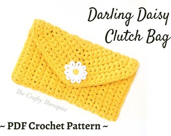 Daisy Clutch Bag CROCHET PATTERN, crochet purse, crochet handbag, crochet bag, summer clutch, easy crochet clutch bag, wedding purse clutch