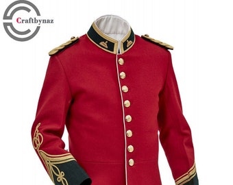 Veste de guerre zoulou britannique rouge vintage tunique d'officiers Circa Jacket pour homme et femme | Tour de poitrine de 34 à 54 pouces