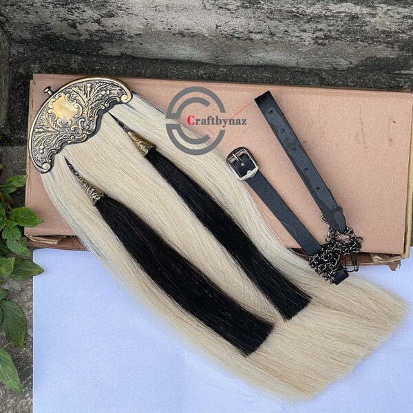 Original Horse Hairs Sporran White Body Three Black Tassels