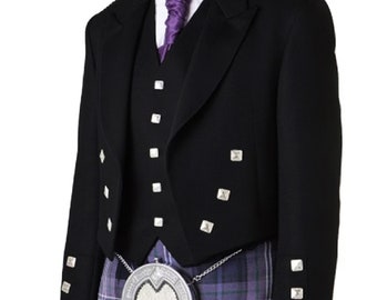 Men's Prince Charlie Kilt Jacket With 5 Button Vest Wedding Kilt Jacket | Chest Size 34" to 54" Inch