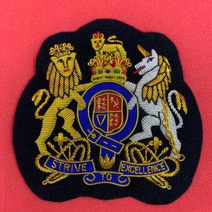 Hand Embroidered Military Style Bullion And Wire Blazer Badge Handmade British Emblem Jacket Patch