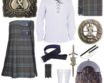 Scottish Men's St Andrew Kilt Outfit Traditional Wedding Kilt Set 11 Pcs Outfit Available in Different 45 Tartans