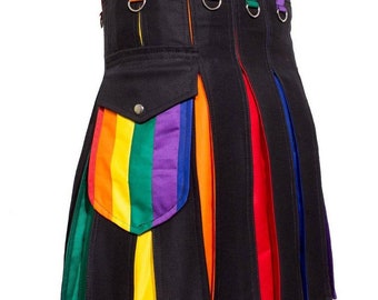 Scottish Rainbow Utility Hybrid Kilt Pride Kilt - LGBT Gay Kilt 28" - 62" Sizes