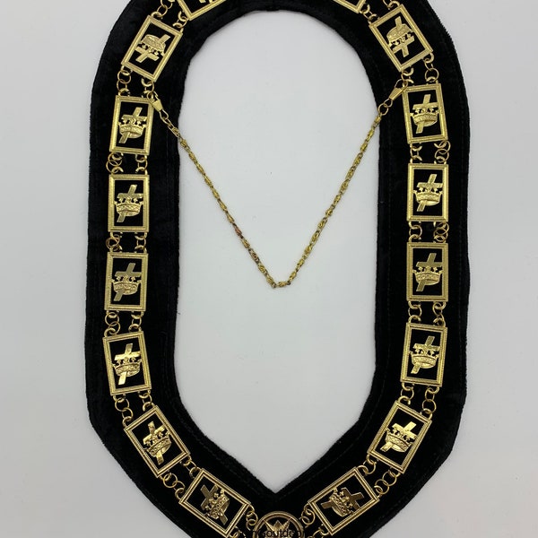 Masonic Regalia Knights Templar Metal Chain Collar On Black Velvet Available in Gold And Silver Chains