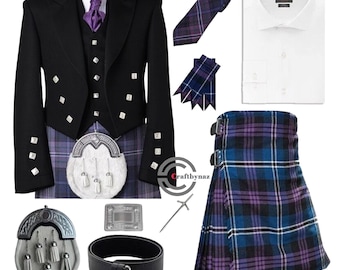 Ensemble veste kilt Prince Charlie 9 pièces pour homme écossais, tenue kilt traditionnelle de 8 mètres, robe de mariée disponible en 45 tartans