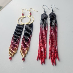 Blood moon or bloody Jack O Lantern Halloween fringe beaded earrings