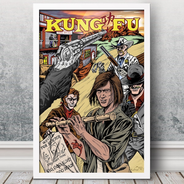 Kung Fu - Comic Art Poster // Digital Colors // Traditional Inks // Kwai Chang Caine // David Carradine // Shaolin // Martial Arts / Western