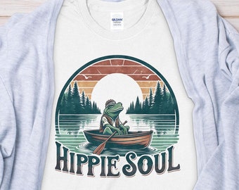 Hippie Soul Frog T-Shirt, Retro Woodland Graphic Tee, Vintage Nature Lover Shirt