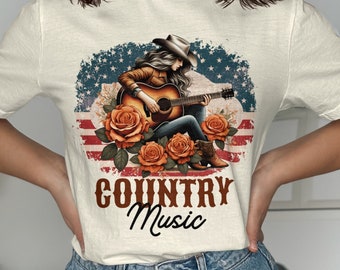 Vintage Country Music Guitar T-Shirt: Cowgirl Graphic Tee