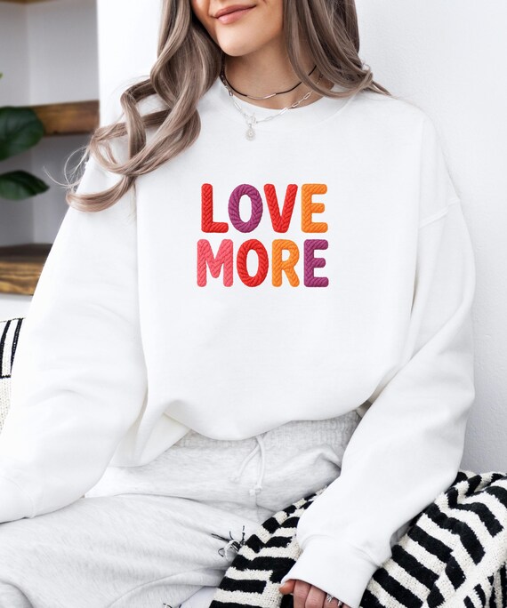 Love More Valentine Crewneck-Yarn Letter Sweatshirt-Inspirational Top