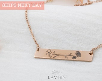 Combined Birth Flower Necklace Custom Engraved Pressed Two Birth Month Flower Necklace with Name CHRISTMAS GIFT for Wife / Mom / Best Friend