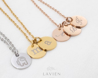 Custom Disc Necklace with Family Initials 1 2 or 3 Initial Charm Necklace Engraved Mom Necklace with Kids Initials Christmas Gift for Mom