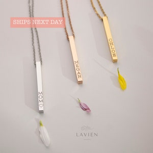 Vertical 3D Bar Necklace with Name Custom Name Necklace Engraved 4 Sided Bar Necklace Gift For Wife Mom CHRISTMAS Personalized Jewelry