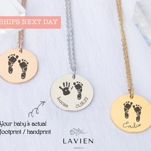 Actual Baby Footprint Necklace Custom Baby Handprint Jewelry Personalized Newborn Baby Feet Necklace with Name First New Mom Christmas Gift